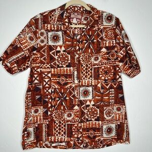 Vintage RJC Aloha Shirt Geometric Orange Made in HI 100% Cotton Size Large